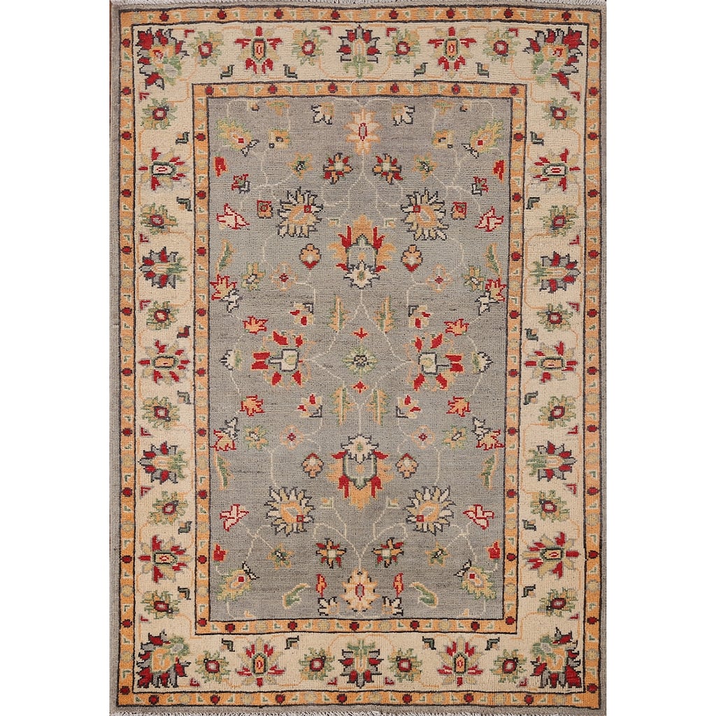 Floral Oushak Oriental Accent Rug Hand-Knotted Wool Carpet - 3'6" x 4'9"