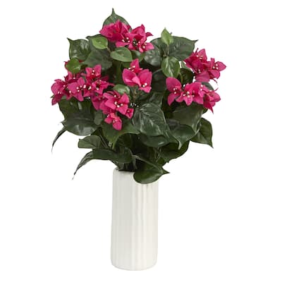 18" Bougainvillea Artificial Plant in White Planter - 7.5"