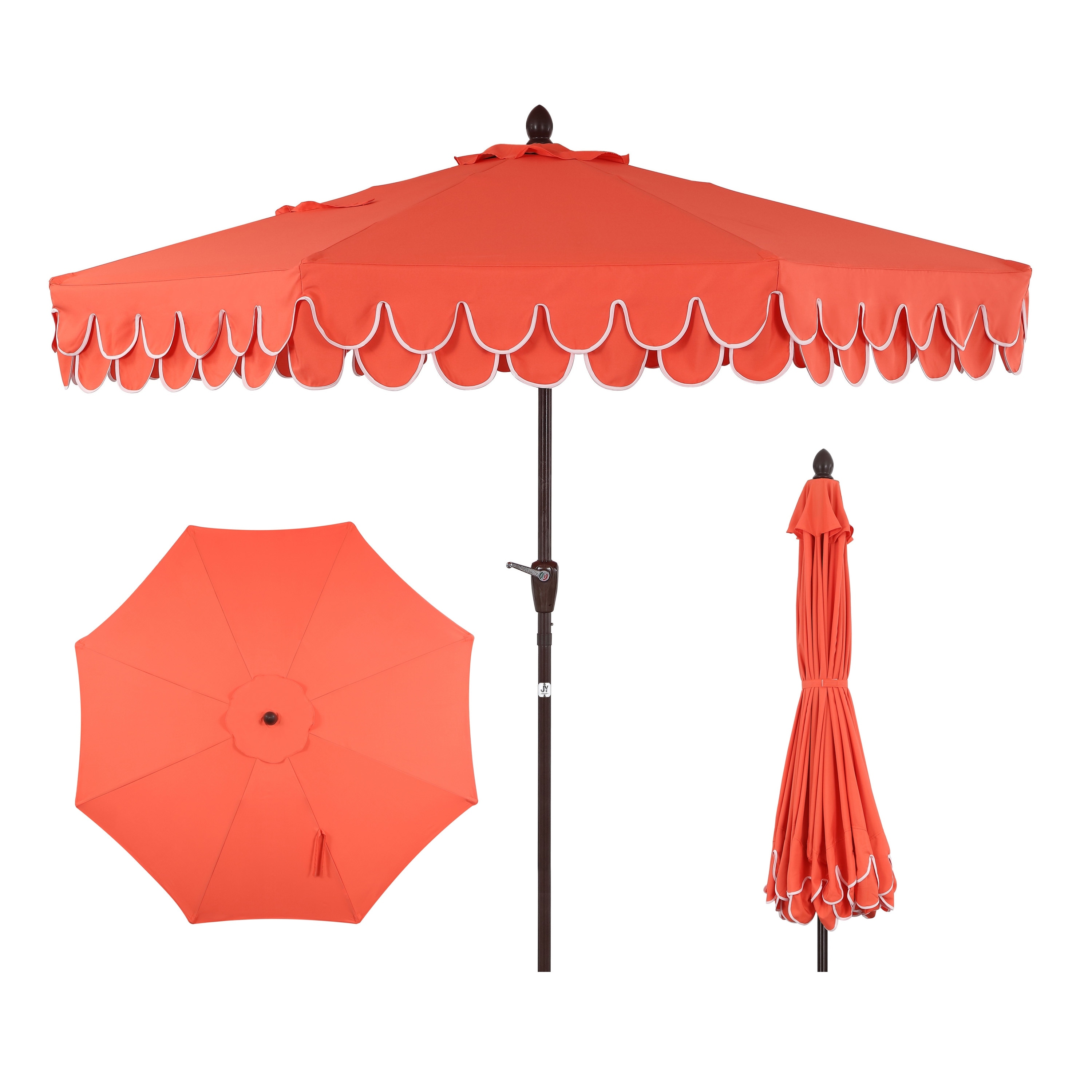 Tracy Coastal Octagon Aluminum Outdoor Market Patio Umbrella with Scalloped Edge, Crank Lift, Tilt and UV Resistant Canopy