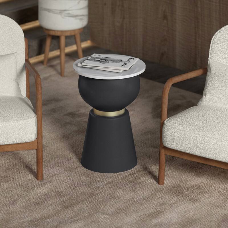 Modern Marble & Metal Accent Table - Black & White & Brushed Gold