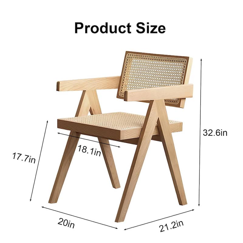 Modern Mid-Century Dining Chair with Rattan Accent and Armrests