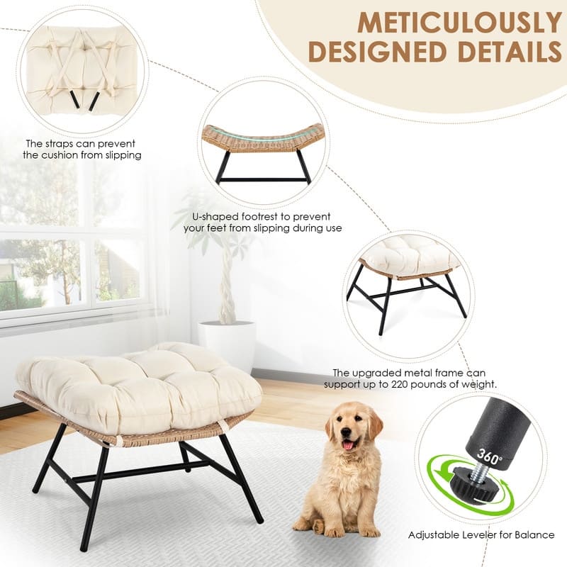 FINCATI Oversized Double Rocking Chair Outdoor Indoor, 40" D x 58" W Double Papasan Rocking Chair with Padded Cushion