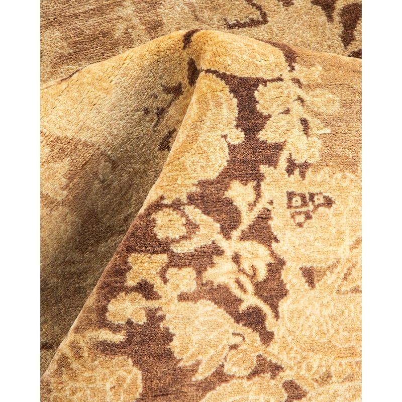 Overton Handknotted Wool Traditional Abstract Brown Runner