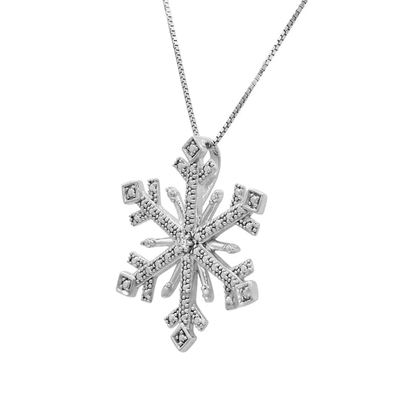 Diamond Snowflake Pendant in Sterling Silver on an 18 inch Sterling Silver Box Chain