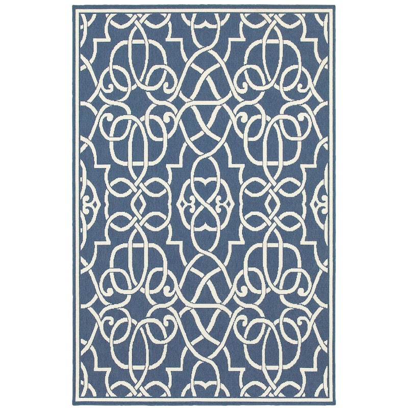Mesquite Navy Ivory Geometric Outdoor Casual Area Rug