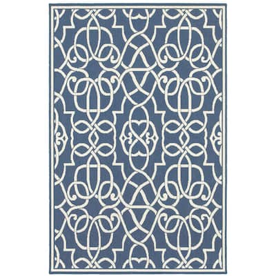 Mesquite Navy Ivory Geometric Outdoor Casual Area Rug