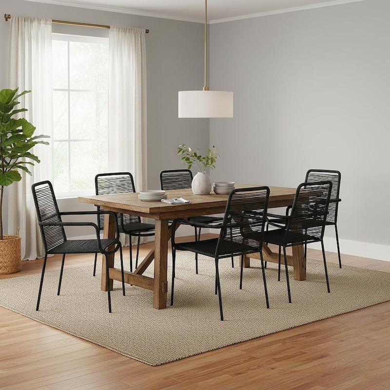 Palaio Modern Rope Dining Chair (Set of 4) Indoor/Outdoor Woven Seat - Black