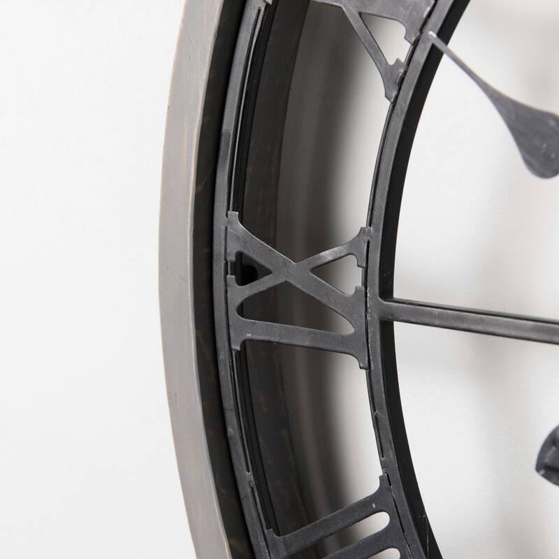 Mething Gray Wood and Black Metal 25" Round Wall Clock - 24.8"W x 2"D x 25"H