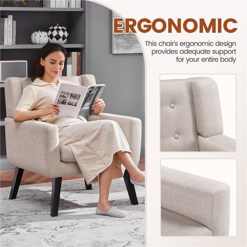 Yaheetech Upholstered Button Tufted Accent Chair with Solid Wood Legs, Beige - 29"×30.5"×35"