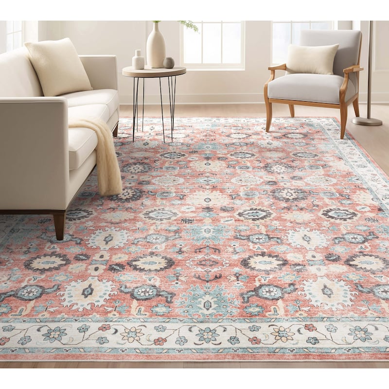 Well Woven Elle Basics Gala Vintage Botanical Washable Rug - 9' x 12' 6" - Coral