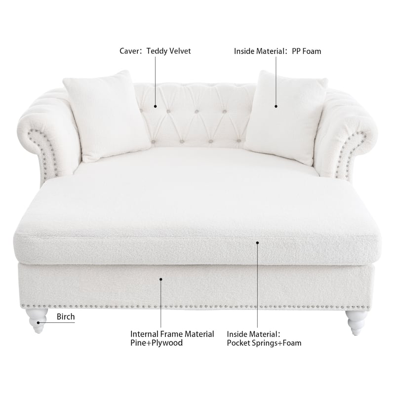 GDFStudio - Elara Luxe 63" Loveseat Chaise Lounge Couch with Upholstered PU Leather & Rolled Arm for Living Room or Office
