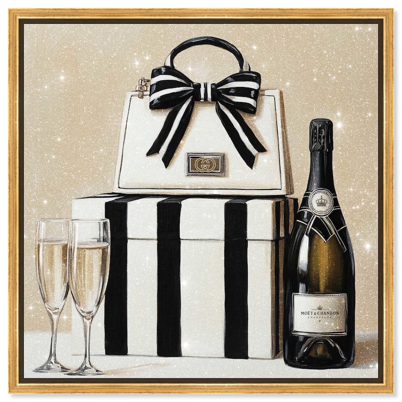 Black and White Striped Glam Canvas by Art Remedy - Gold - 24" x 24"