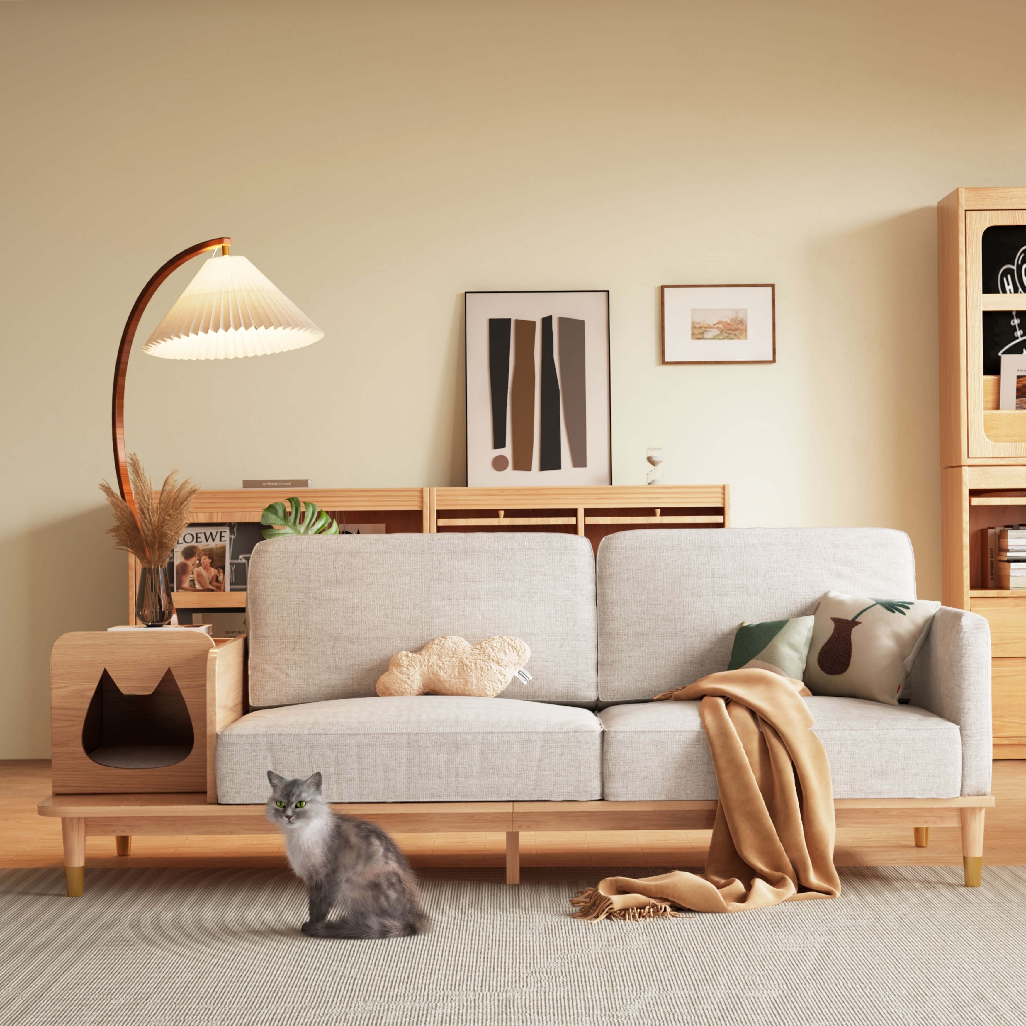 JASIWAY Modern 3-Seat Upholstered Cotton Linen Sofa - Bed Bath