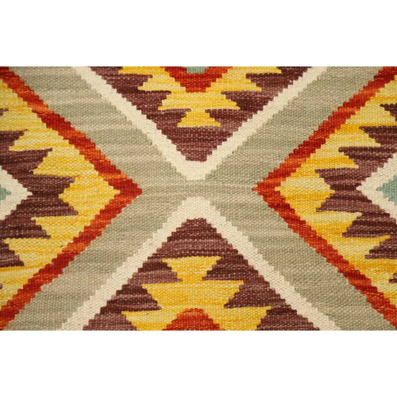 Hand Woven Oriental 100% Wool Carpet Southwestern Geometric Multi-Colored Kilim Area Rug - 5' 1'' X 3' 5''