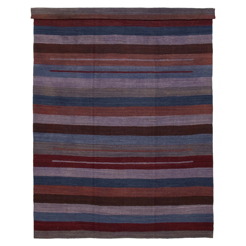 ECARPETGALLERY Flat-Weave Boho Blue Wool Kilim - 9'2 x 12'8