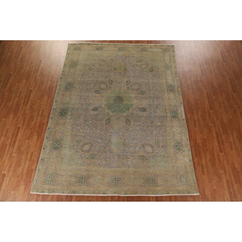 Hand Knotted Oriental 100% Wool Carpet Traditional Floral Purples Tabriz Area Rug - 12' 11'' X 9' 9''