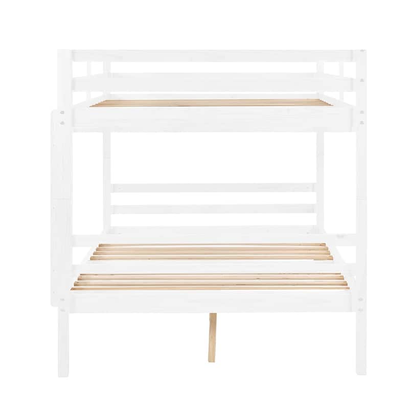 Full over Full Wooden Bunk Bed,High Guardrail,Ladder,Kids Teens,Dorm