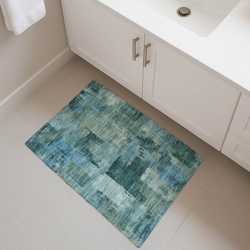 Premium Washable Super Soft Modern Prota Mayfield Rug - Teal - 1'8" x 2'6"