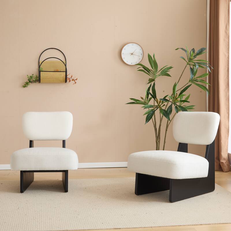 Low Profile Accent Chair Set of 2, Modern Living Room Armless Lounge Chair, Fabric Reading Chair with Wooden Frame