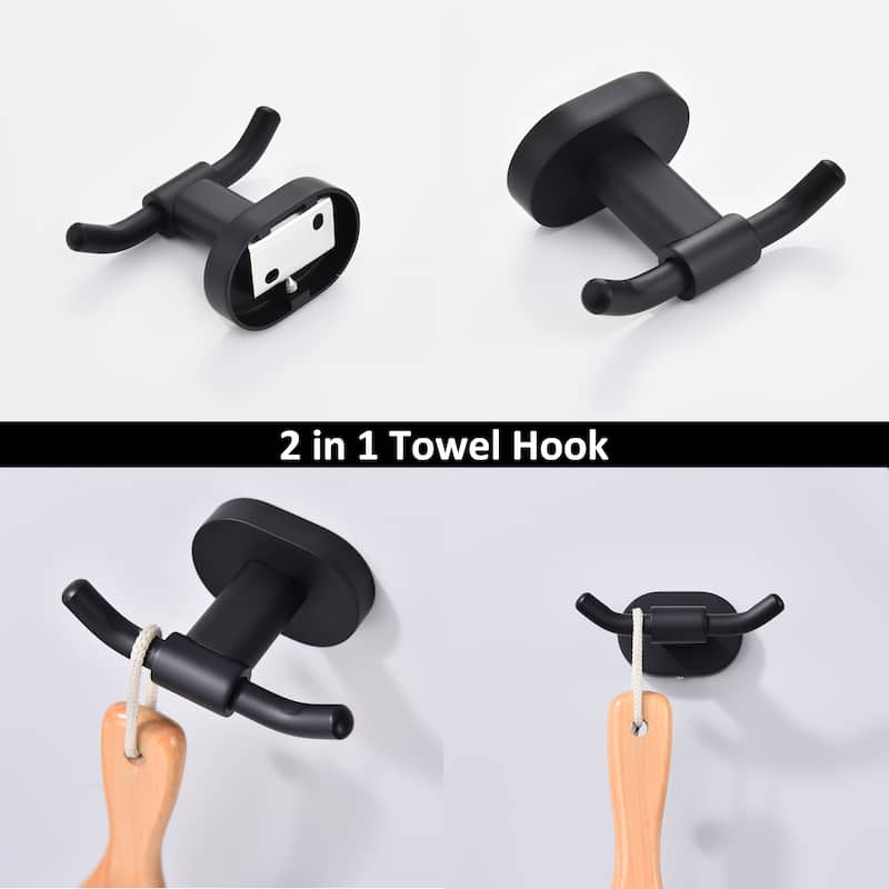 Wall Mounted Double Bathroom Towel Hooks 2 in 1 Robe Hooks(Set of 2)