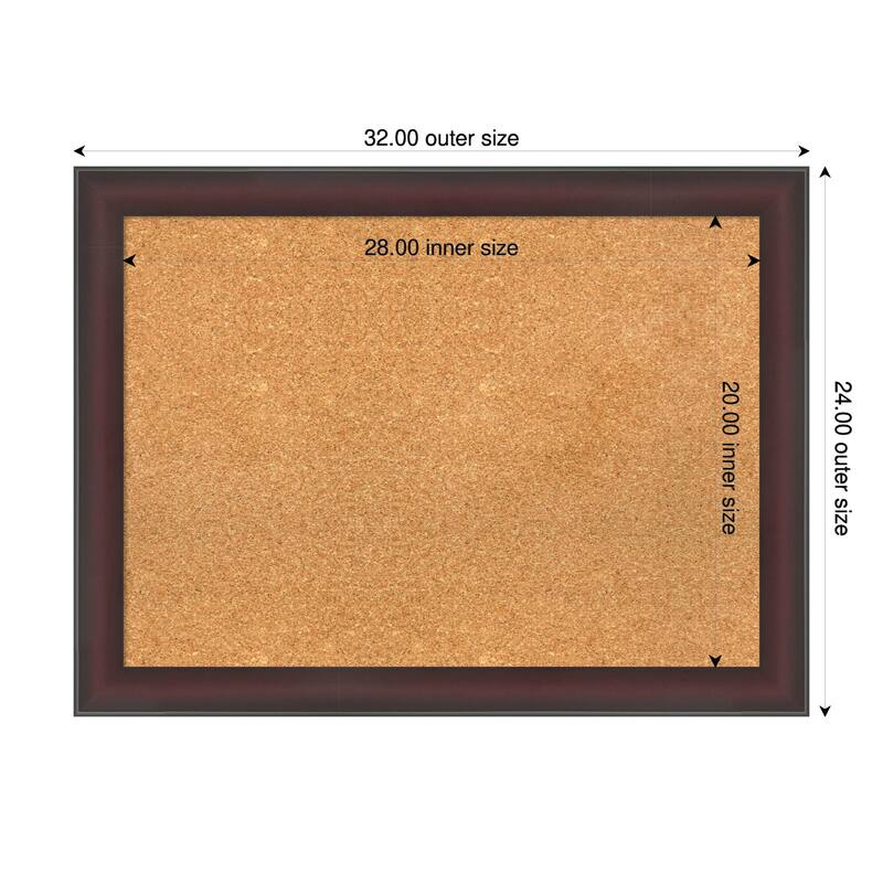 Grand Cherry Narrow Framed Cork Board - Bulletin Board, Organization Board, Pin Board - Natural - 32 x 24 in