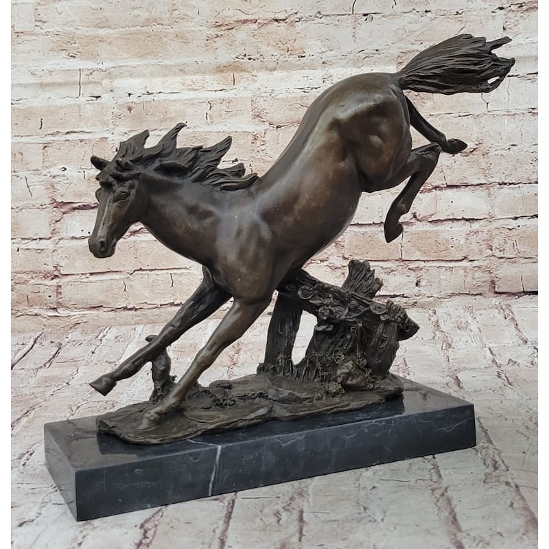 Jumping Racing Wild Imitative Horse Stallion Bronze Sculpture Statue Signed Original Art