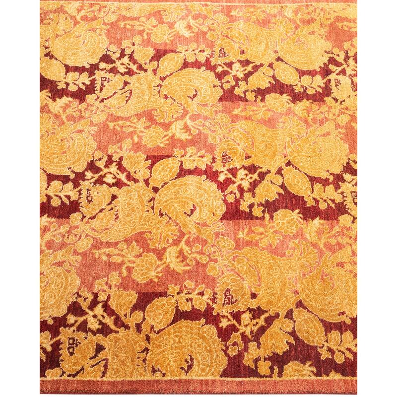 Overton Handknotted Wool Traditional Abstract Pink Runner