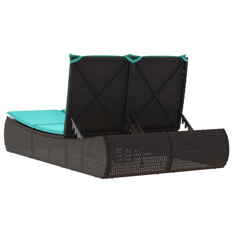 vidaXL Double Sun Lounger with Cushions Poly Rattan - 43.3" x 78.7" x 29.5"