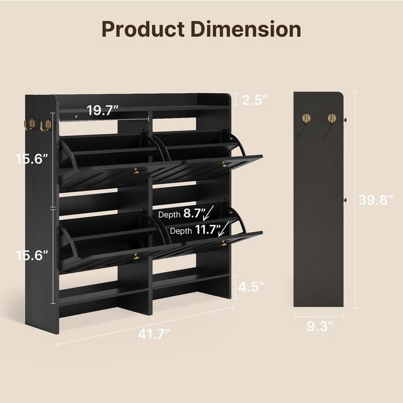 Shoe Cabinet with Flip Drawers, Slim Shoe Storage Cabinet for Entryway, Freestanding Narrow Rack with Open Storage