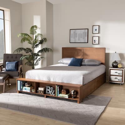 Tamsin Modern Transitional 4-Drawer Storage Bed with Built-In Shelves
