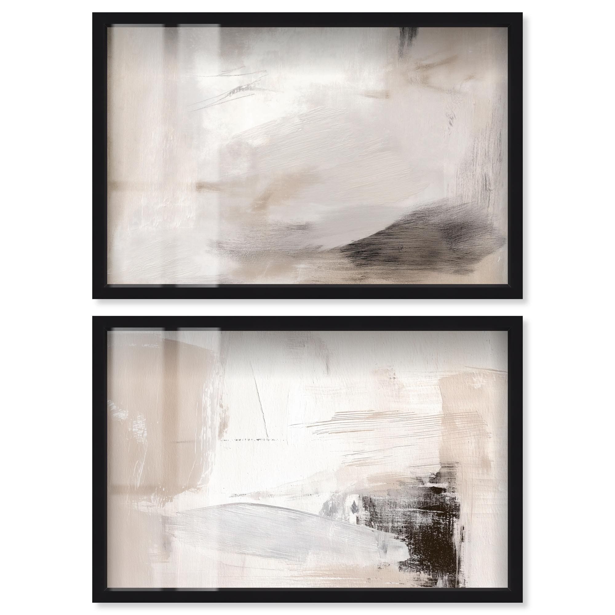 Neutral Harmony Abstract Room Art Set of 2 Shadowbox Print by Art Remedy