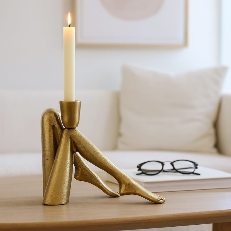 Metal Aluminum Pillar Holder with Sculptural Leg-Shaped Design