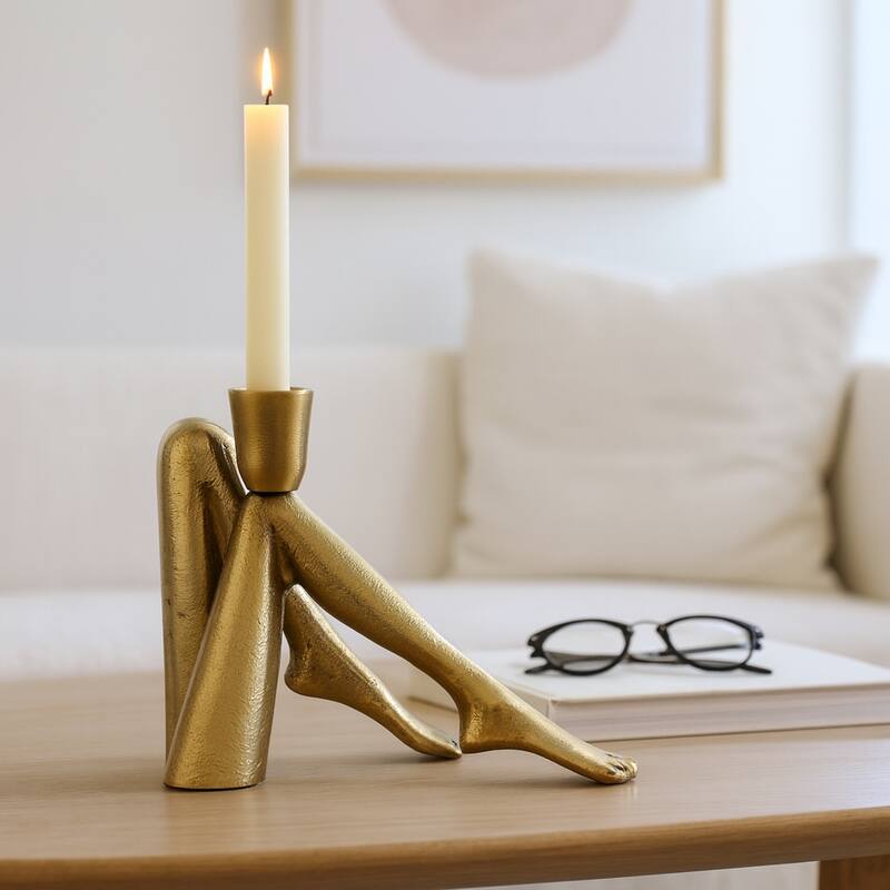 Metal Bent Legs Modern Taper Candle Holder - Gold