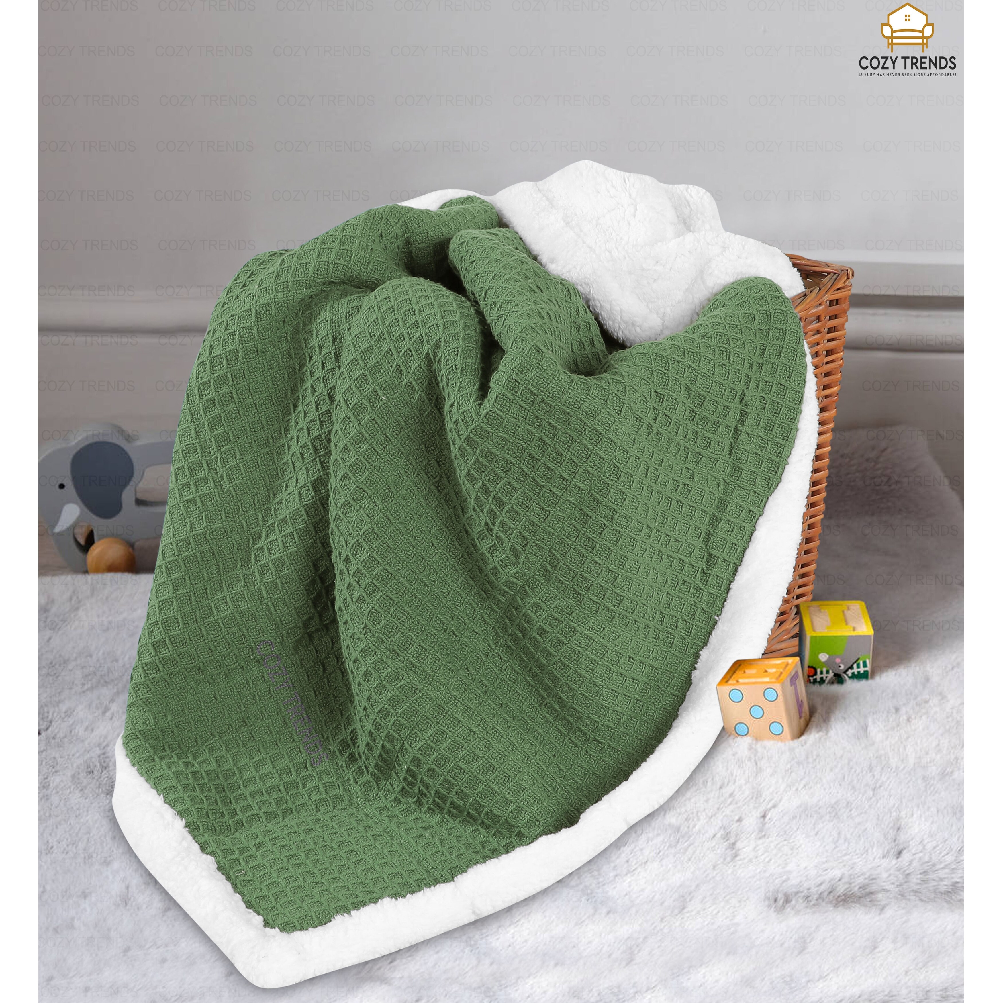 Luxurious Cotton Unisex Baby Blanket Waffle Weave with Sherpa