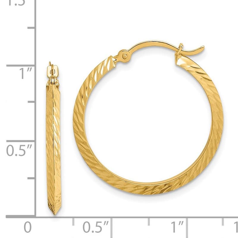 Curata 14k Yellow Gold Polished Sparkle Cut Hoop Earrings - 26.5x2mm