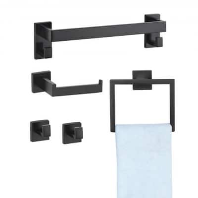 5-Piece Matte Black Bathroom Accessories Set with Towel Rack - 15.75 x 3.94 x 3.07 inch