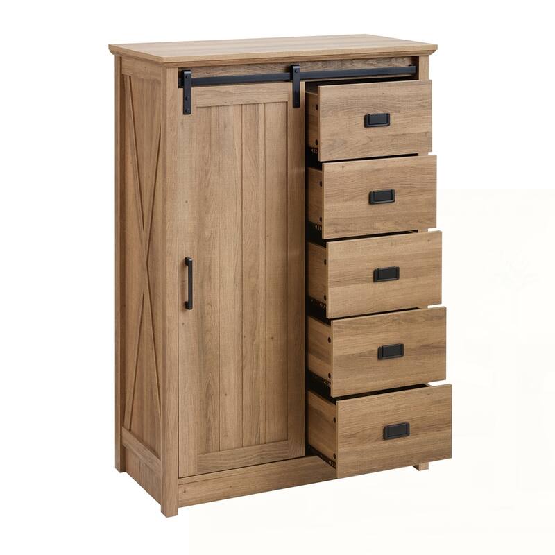 Storage Organizer Dresser with Sliding Barn Door