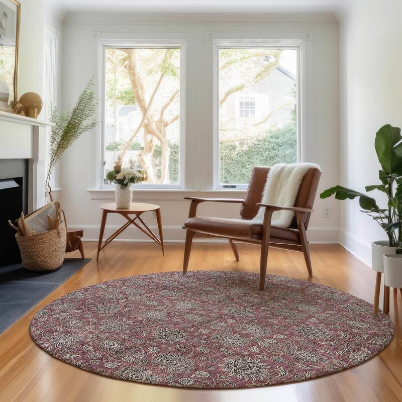 Premium Washable Super Soft Floral Borderless Mayfield Rug - Merlot - 8' x 8'
