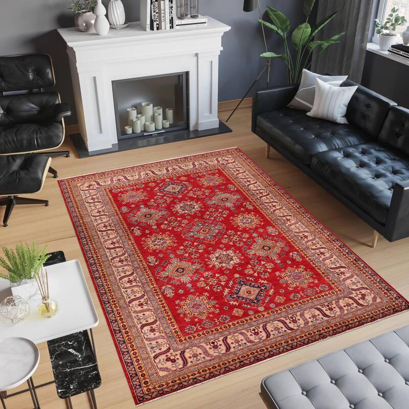Rustic Super Kazak Nova Red/Beige Hand Knotted Wool Rug - 8'5'' x 10'3''