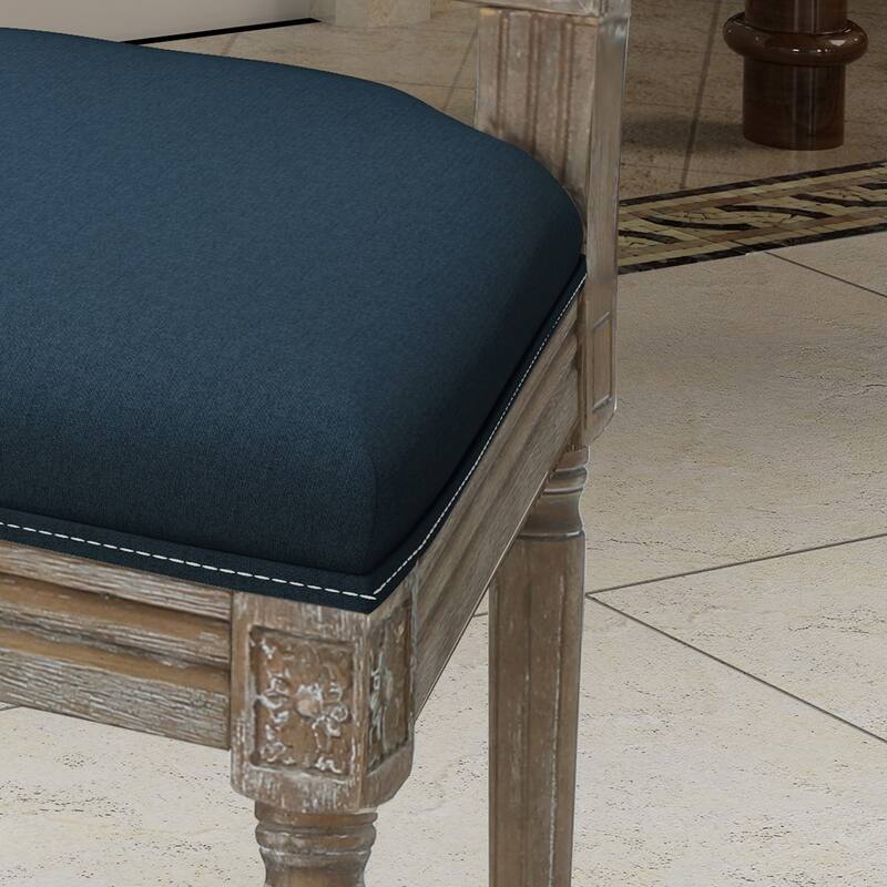 Traditional Style Dining Chairs with Weathered Wood Finish and Fabric Upholstered Seat, for Dining Rooms, Set of 2