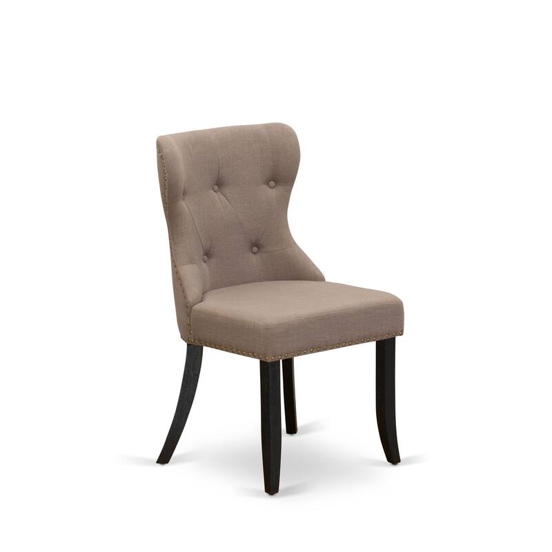 East West Furniture Sion Parson Dining Chairs - Button Tufted Nail head Trim Linen Fabric Chairs, Set of 2, (Finish Options)