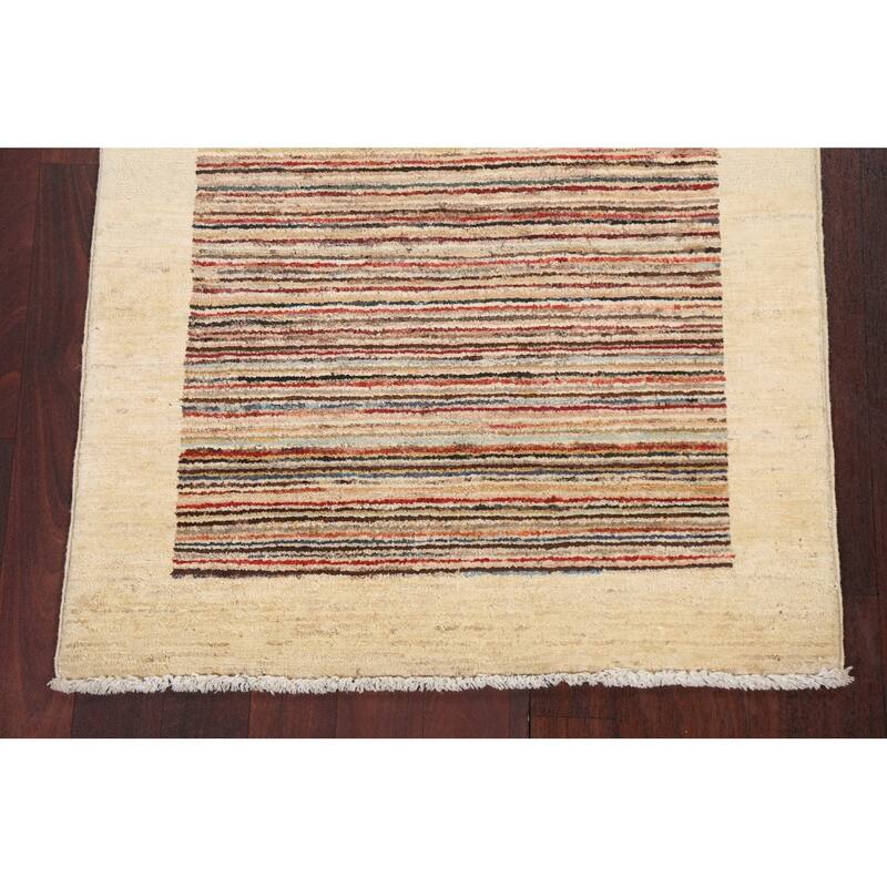 Gabbeh Kashkoli Wool Contemporary Striped Area Rug Hand-knotted Carpet - 2'6" x 4'1"