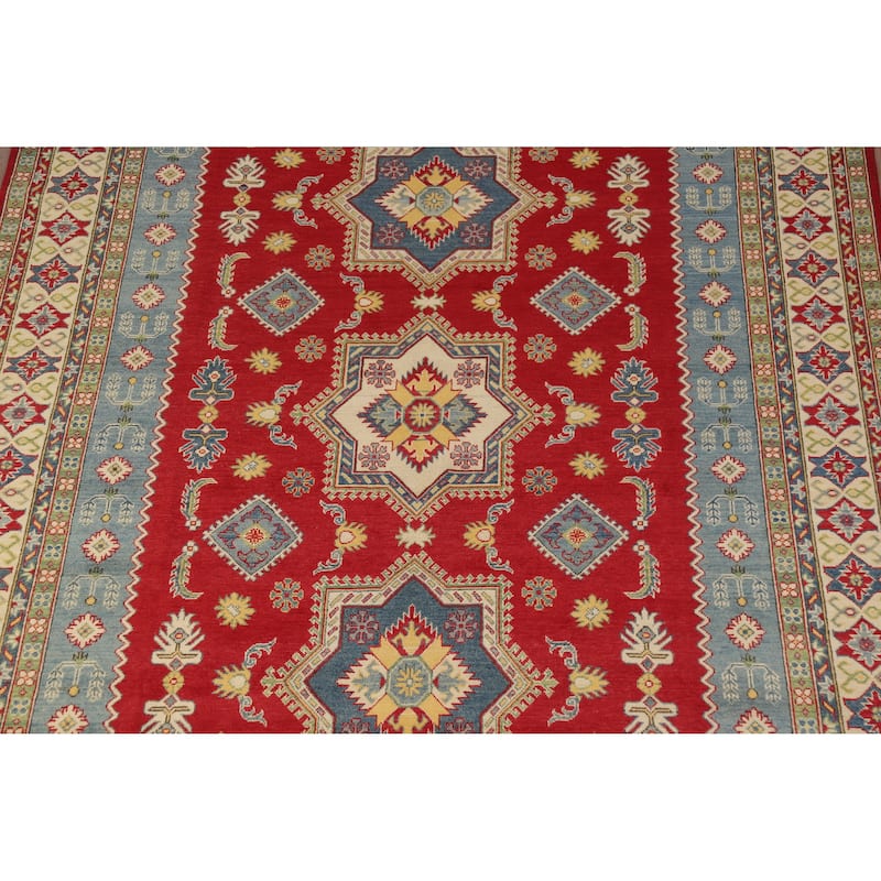 Hand Knotted Oriental 100% Wool Carpet Traditional Geometric Red Kazak Area Rug - 10' 2'' X 8' 0''
