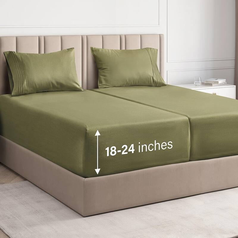 CGK Linens 4 Piece Solid Microfiber Extra Deep Pocket Bed Sheet Set