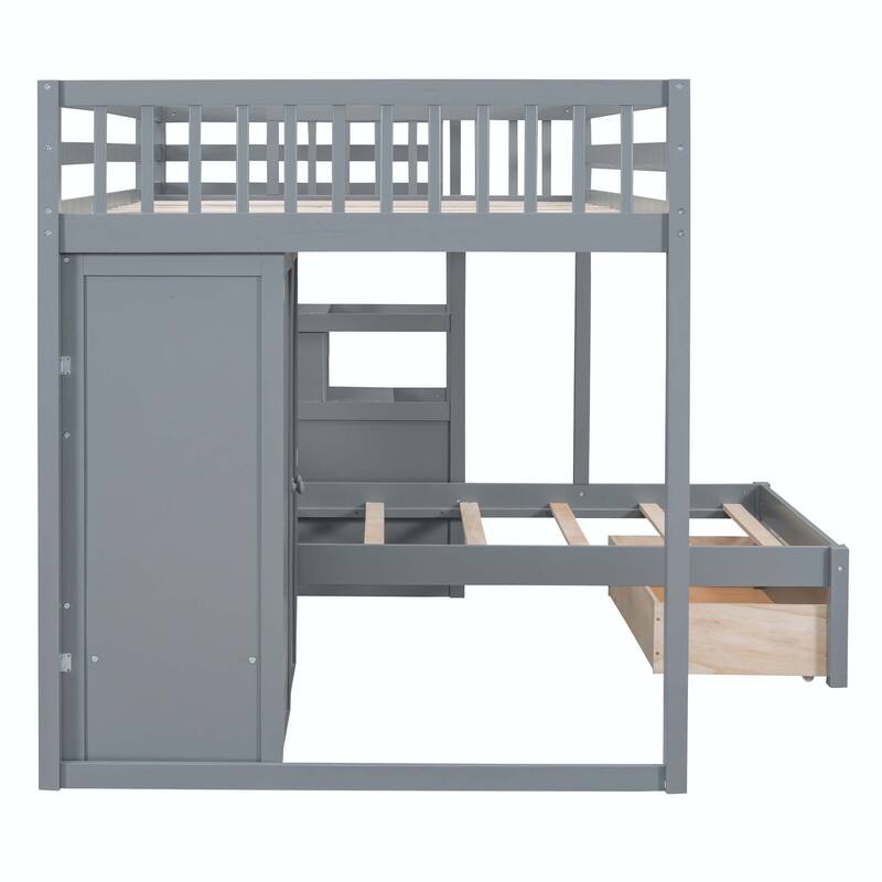 Full Over Twin Bunk Bed with Wardrobe and Drawers
