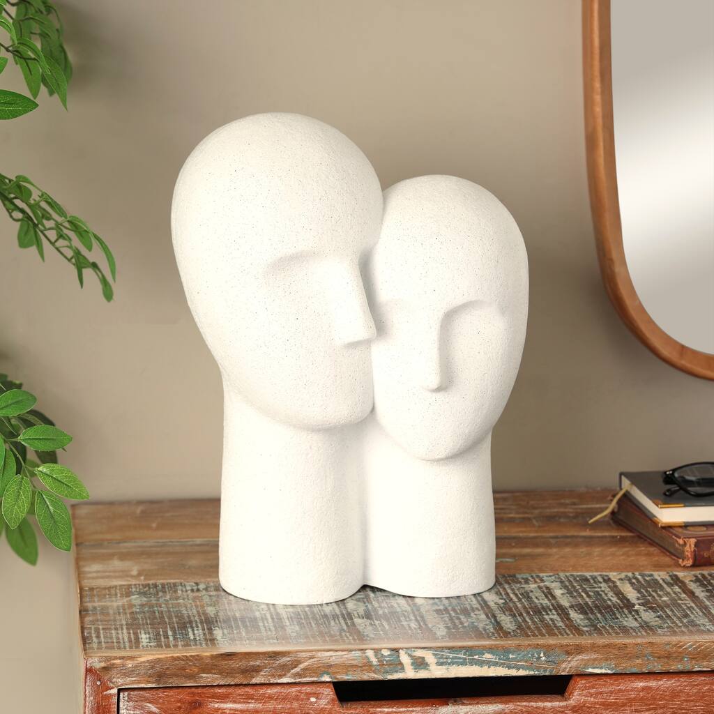 White Polystone Head People Decorative Sculpture with Speckled Detailing