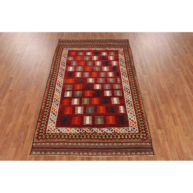 Tribal Kilim Qashqai Persian Vintage Area Rug Hand-Woven Wool Carpet - 4'10"x 7'10"
