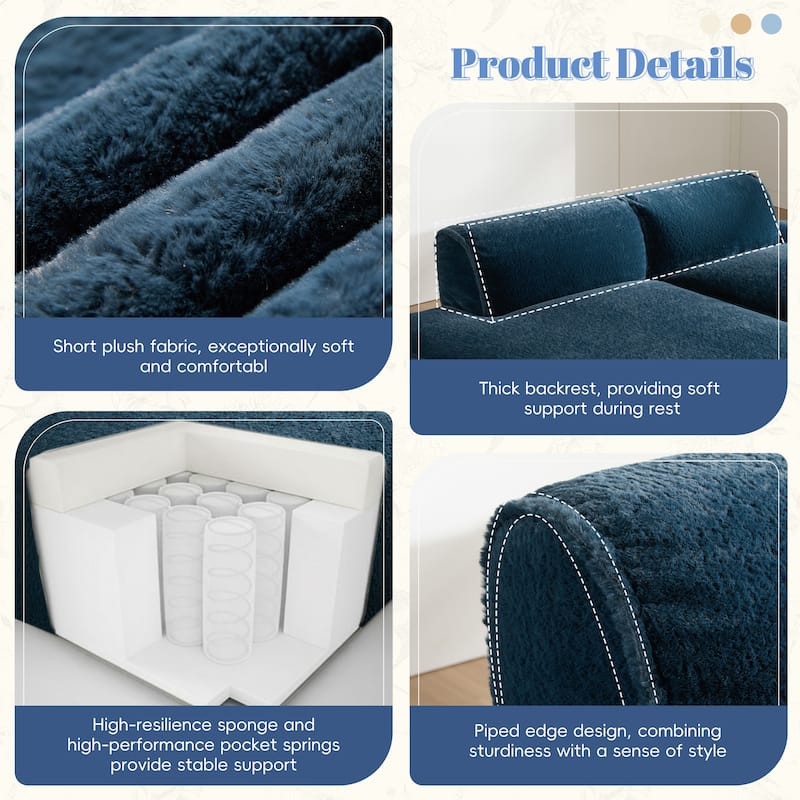 Fabric Sleeper Sectional Sofa Double Chaise Lounge Daybed