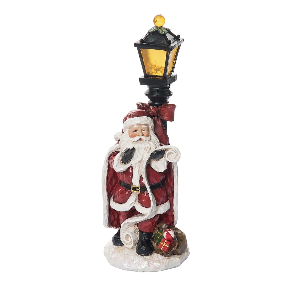 Transpac Resin 12.5 in. Multicolor Christmas Santa with Lamp Post Figurine