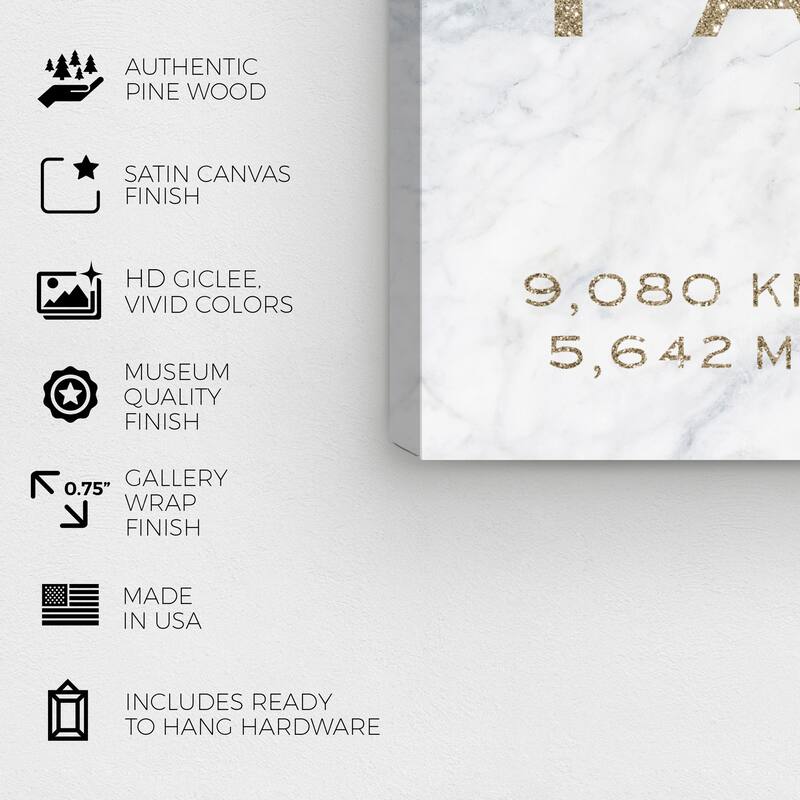 Wynwood Studio Canvas Fashion and Glam Paris Road Sign Marble Gold Glitter Gold and Metallic Gold Glam Wall Art Canvas Print